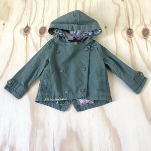 OshKosh B'gosh Jacket Kids 2T Green Hooded Double Breasted Lined Outdoor